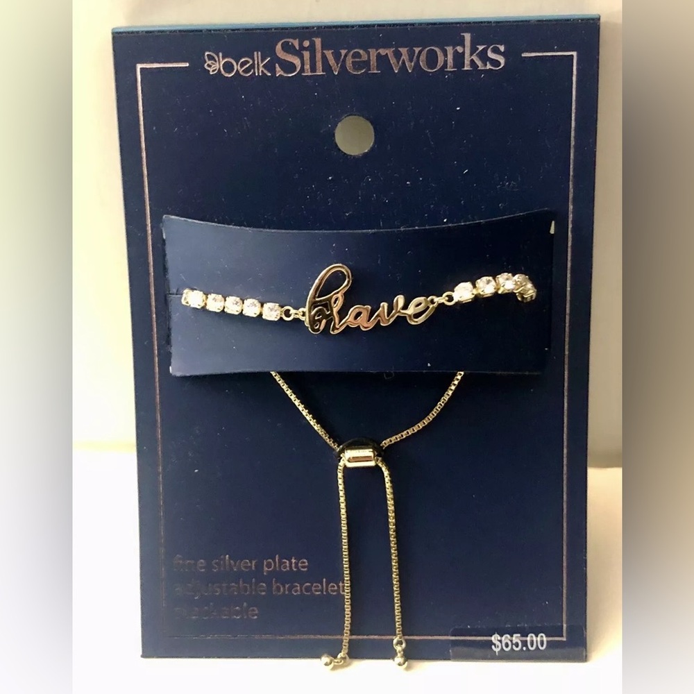 Belk Fine Silver Plated Cubic Zirconia Adjustable Bolo “Brave” Bracelet